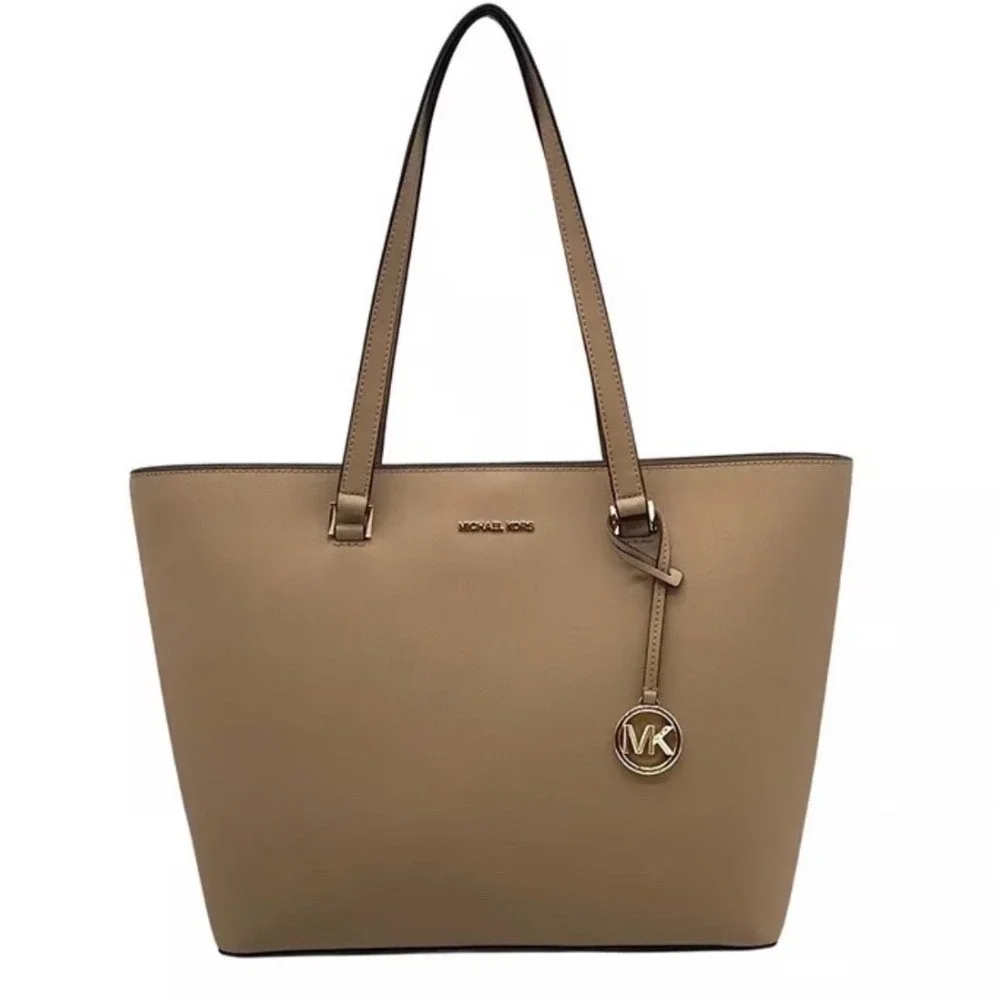 Michael Kors Vintage Jet Set Beige Saffiano Leather Tote Shoulder Bag SEE FLAW